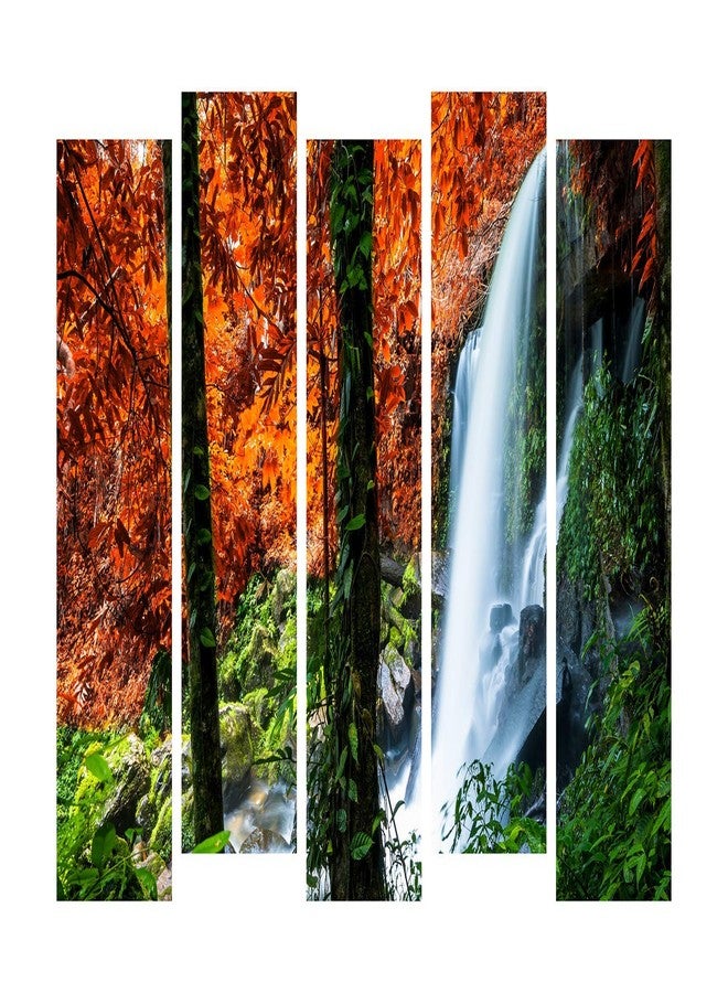 PAPER PLANE DESIGN Photo Frames for Wall Decoration Waterfall Scenery View Picture 5 Split Panels Art Decor for Living Room Bedroom Hotel Office, Sun-Board, (27 x 50 Inch) - Image 1